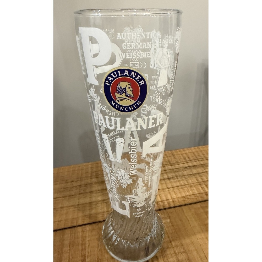 Limited Edition Paulaner Weissbier Glass 10" Fluted Swirl Pattern At The Base